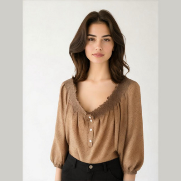 Shein Tops - Shein Brown Polka Dot Off Shoulder Blouse Women’s Size XL